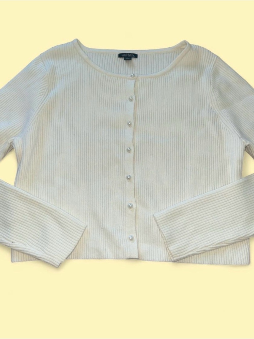 Cream Ribbed Pearl-Button Cardigan
